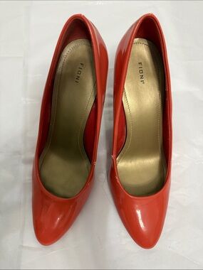 FIONI Clothing Coral-Red Patent Pointed-Toe Pumps